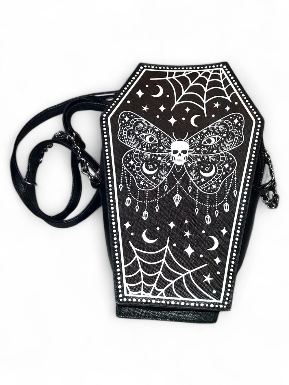 Claires Gothic Coffin Crossbody Bag - Black and White